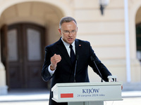 President of Poland Andrzej Duda attends a joint news conference with President of Ukraine Volodymyr Zelenskyy and Prime Minister of Lithuan...