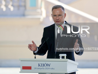 President of Poland Andrzej Duda attends a joint news conference with President of Ukraine Volodymyr Zelenskyy and Prime Minister of Lithuan...