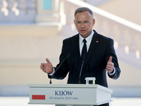 President of Poland Andrzej Duda attends a joint news conference with President of Ukraine Volodymyr Zelenskyy and Prime Minister of Lithuan...