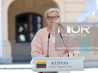 Prime Minister of Lithuania Ingrida Simonyte attends a joint news conference with President of Ukraine Volodymyr Zelenskyy and President of...