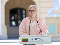 Prime Minister of Lithuania Ingrida Simonyte attends a joint news conference with President of Ukraine Volodymyr Zelenskyy and President of...