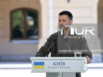 President of Ukraine Volodymyr Zelenskyy attends a joint news conference with President of Poland Andrzej Duda and Prime Minister of Lithuan...