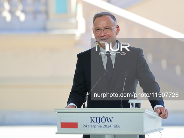 President of Poland Andrzej Duda attends a joint news conference with President of Ukraine Volodymyr Zelenskyy and Prime Minister of Lithuan...