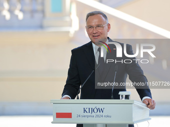 President of Poland Andrzej Duda attends a joint news conference with President of Ukraine Volodymyr Zelenskyy and Prime Minister of Lithuan...