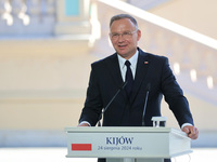 President of Poland Andrzej Duda attends a joint news conference with President of Ukraine Volodymyr Zelenskyy and Prime Minister of Lithuan...