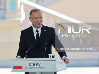 President of Poland Andrzej Duda attends a joint news conference with President of Ukraine Volodymyr Zelenskyy and Prime Minister of Lithuan...