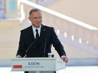 President of Poland Andrzej Duda attends a joint news conference with President of Ukraine Volodymyr Zelenskyy and Prime Minister of Lithuan...