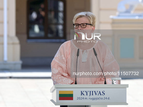 Prime Minister of Lithuania Ingrida Simonyte attends a joint news conference with President of Ukraine Volodymyr Zelenskyy and President of...