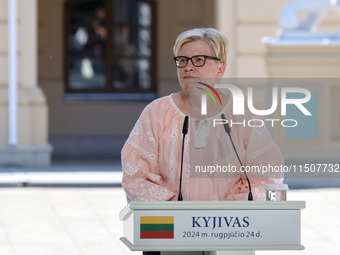 Prime Minister of Lithuania Ingrida Simonyte attends a joint news conference with President of Ukraine Volodymyr Zelenskyy and President of...