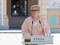 Prime Minister of Lithuania Ingrida Simonyte attends a joint news conference with President of Ukraine Volodymyr Zelenskyy and President of...