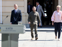 President of Poland Andrzej Duda, President of Ukraine Volodymyr Zelenskyy, and Prime Minister of Lithuania Ingrida Simonyte (L to R) arrive...