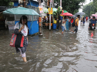 A street floods during the heavy monsoon rain in Kolkata, India, on August 24, 2024. (