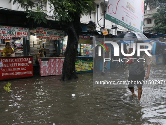 A street floods during the heavy monsoon rain in Kolkata, India, on August 24, 2024. (