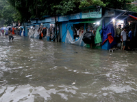 A street floods during the heavy monsoon rain in Kolkata, India, on August 24, 2024. (