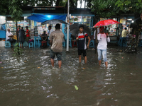 A street floods during the heavy monsoon rain in Kolkata, India, on August 24, 2024. (