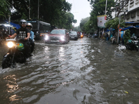 A street floods during the heavy monsoon rain in Kolkata, India, on August 24, 2024. (