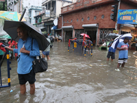 A street floods during the heavy monsoon rain in Kolkata, India, on August 24, 2024. (