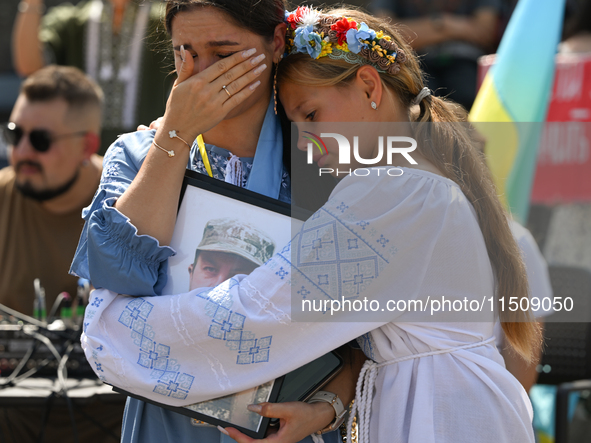 KRAKOW, POLAND - AUGUST 24:
Members of the Ukrainian diaspora in Krakow celebrate Ukrainian Independence Day with various events, including...