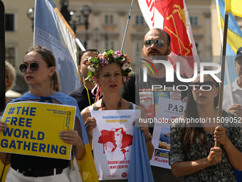 KRAKOW, POLAND - AUGUST 24:
Members of the Ukrainian diaspora in Krakow celebrate Ukrainian Independence Day with various events, including...