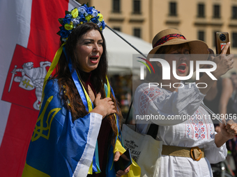 KRAKOW, POLAND - AUGUST 24:
Members of the Ukrainian diaspora in Krakow celebrate Ukrainian Independence Day with various events, including...