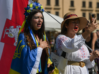 KRAKOW, POLAND - AUGUST 24:
Members of the Ukrainian diaspora in Krakow celebrate Ukrainian Independence Day with various events, including...