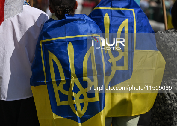 KRAKOW, POLAND - AUGUST 24:
Members of the Ukrainian diaspora in Krakow celebrate Ukrainian Independence Day with various events, including...