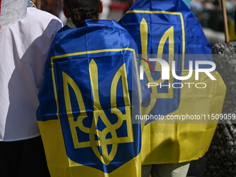 KRAKOW, POLAND - AUGUST 24:
Members of the Ukrainian diaspora in Krakow celebrate Ukrainian Independence Day with various events, including...