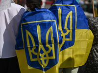 KRAKOW, POLAND - AUGUST 24:
Members of the Ukrainian diaspora in Krakow celebrate Ukrainian Independence Day with various events, including...