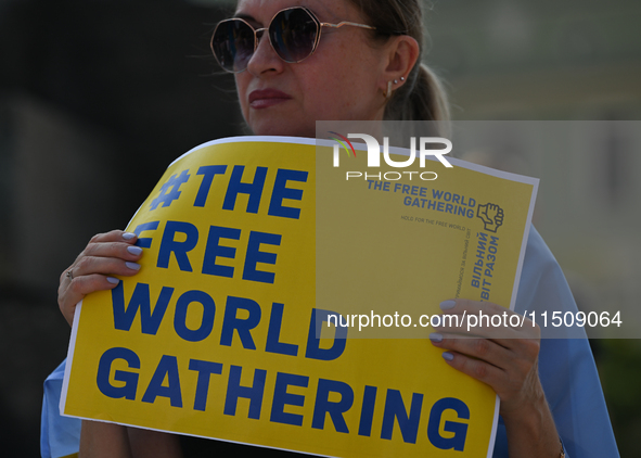 KRAKOW, POLAND - AUGUST 24:
Members of the Ukrainian diaspora in Krakow celebrate Ukrainian Independence Day with various events, including...