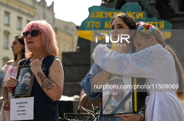 KRAKOW, POLAND - AUGUST 24:
Members of the Ukrainian diaspora in Krakow celebrate Ukrainian Independence Day with various events, including...