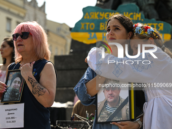 KRAKOW, POLAND - AUGUST 24:
Members of the Ukrainian diaspora in Krakow celebrate Ukrainian Independence Day with various events, including...