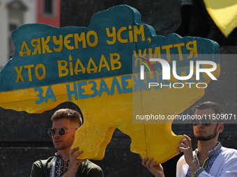 KRAKOW, POLAND - AUGUST 24:
Members of the Ukrainian diaspora in Krakow celebrate Ukrainian Independence Day with various events, including...