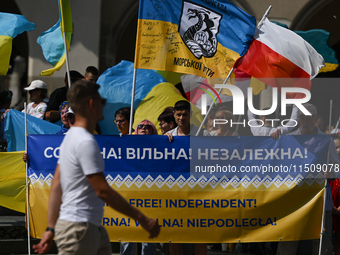 KRAKOW, POLAND - AUGUST 24:
Members of the Ukrainian diaspora in Krakow celebrate Ukrainian Independence Day with various events, including...