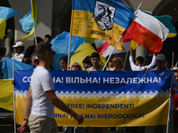 KRAKOW, POLAND - AUGUST 24:
Members of the Ukrainian diaspora in Krakow celebrate Ukrainian Independence Day with various events, including...