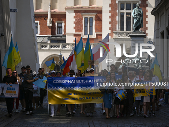 KRAKOW, POLAND - AUGUST 24:
Members of the Ukrainian diaspora in Krakow celebrate Ukrainian Independence Day with various events, including...