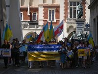 KRAKOW, POLAND - AUGUST 24:
Members of the Ukrainian diaspora in Krakow celebrate Ukrainian Independence Day with various events, including...