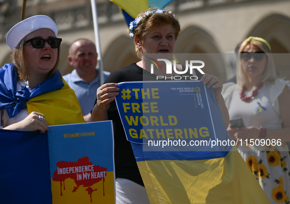 KRAKOW, POLAND - AUGUST 24:
Members of the Ukrainian diaspora in Krakow celebrate Ukrainian Independence Day with various events, including...