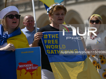 KRAKOW, POLAND - AUGUST 24:
Members of the Ukrainian diaspora in Krakow celebrate Ukrainian Independence Day with various events, including...