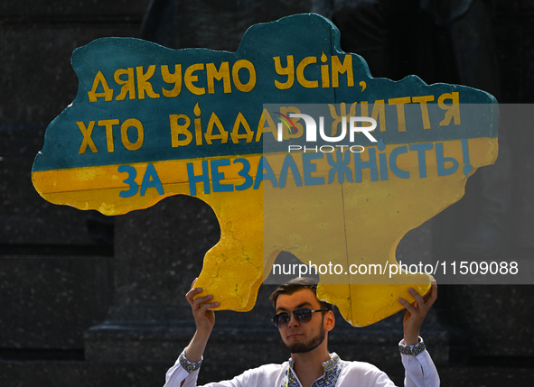 KRAKOW, POLAND - AUGUST 24:
Members of the Ukrainian diaspora in Krakow celebrate Ukrainian Independence Day with various events, including...