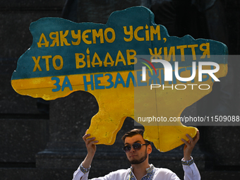 KRAKOW, POLAND - AUGUST 24:
Members of the Ukrainian diaspora in Krakow celebrate Ukrainian Independence Day with various events, including...