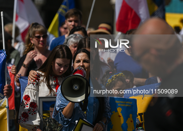 KRAKOW, POLAND - AUGUST 24:
Members of the Ukrainian diaspora in Krakow celebrate Ukrainian Independence Day with various events, including...