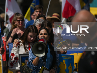 KRAKOW, POLAND - AUGUST 24:
Members of the Ukrainian diaspora in Krakow celebrate Ukrainian Independence Day with various events, including...