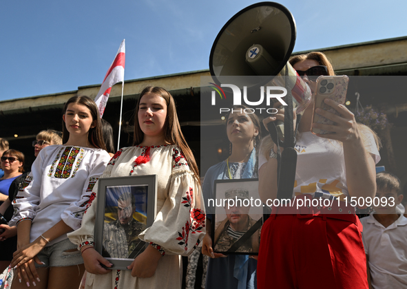 KRAKOW, POLAND - AUGUST 24:
Members of the Ukrainian diaspora in Krakow celebrate Ukrainian Independence Day with various events, including...