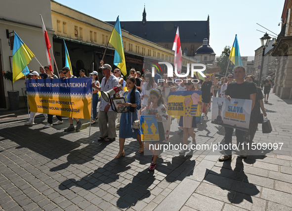 KRAKOW, POLAND - AUGUST 24:
Members of the Ukrainian diaspora in Krakow celebrate Ukrainian Independence Day with various events, including...