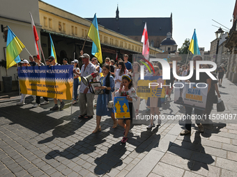 KRAKOW, POLAND - AUGUST 24:
Members of the Ukrainian diaspora in Krakow celebrate Ukrainian Independence Day with various events, including...