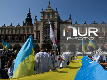 KRAKOW, POLAND - AUGUST 24:
Members of the Ukrainian diaspora in Krakow celebrate Ukrainian Independence Day with various events, including...