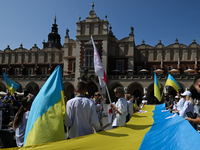 KRAKOW, POLAND - AUGUST 24:
Members of the Ukrainian diaspora in Krakow celebrate Ukrainian Independence Day with various events, including...