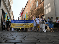 KRAKOW, POLAND - AUGUST 24:
Members of the Ukrainian diaspora in Krakow celebrate Ukrainian Independence Day with various events, including...