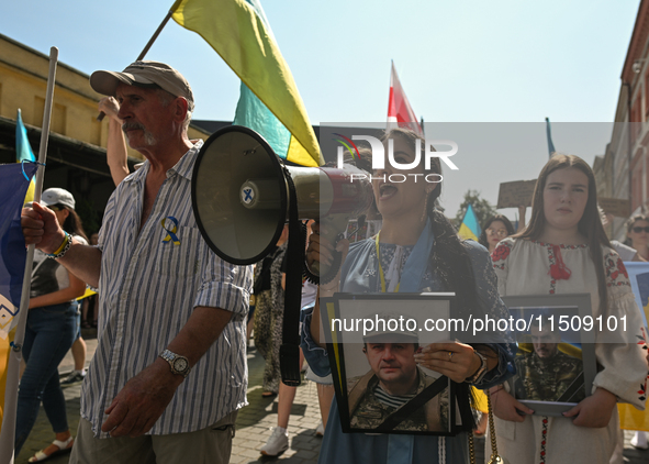 KRAKOW, POLAND - AUGUST 24:
Members of the Ukrainian diaspora in Krakow celebrate Ukrainian Independence Day with various events, including...