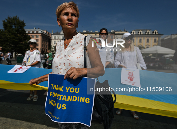 KRAKOW, POLAND - AUGUST 24:
Members of the Ukrainian diaspora in Krakow celebrate Ukrainian Independence Day with various events, including...